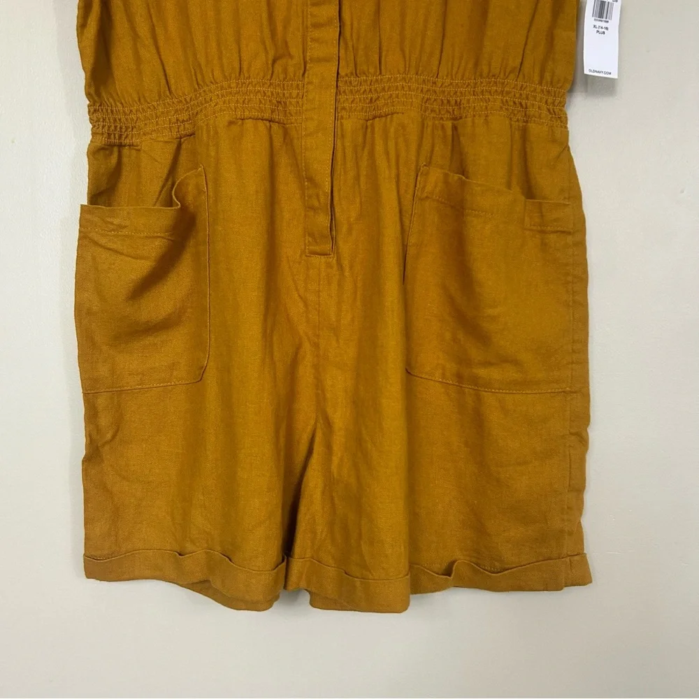 NWT Old Navy yellow linen short sleeve shorts romper
